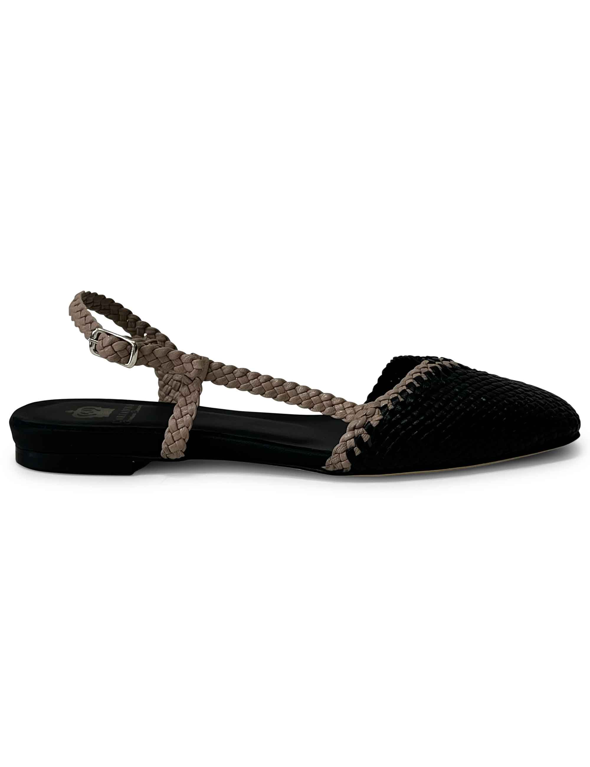 Ballerina slingback in pelle intrecciata Black & Grey CH2650