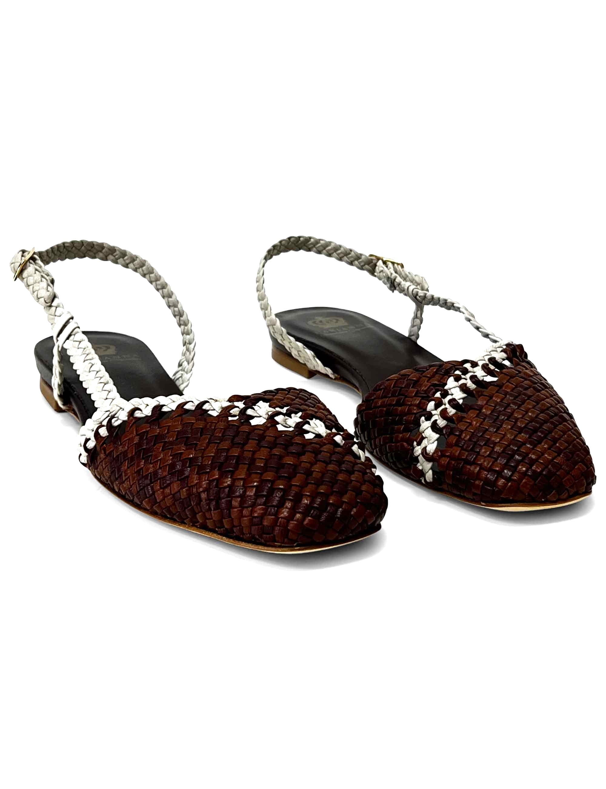 Ballerina slingback in pelle intrecciata Black & Grey CH2650