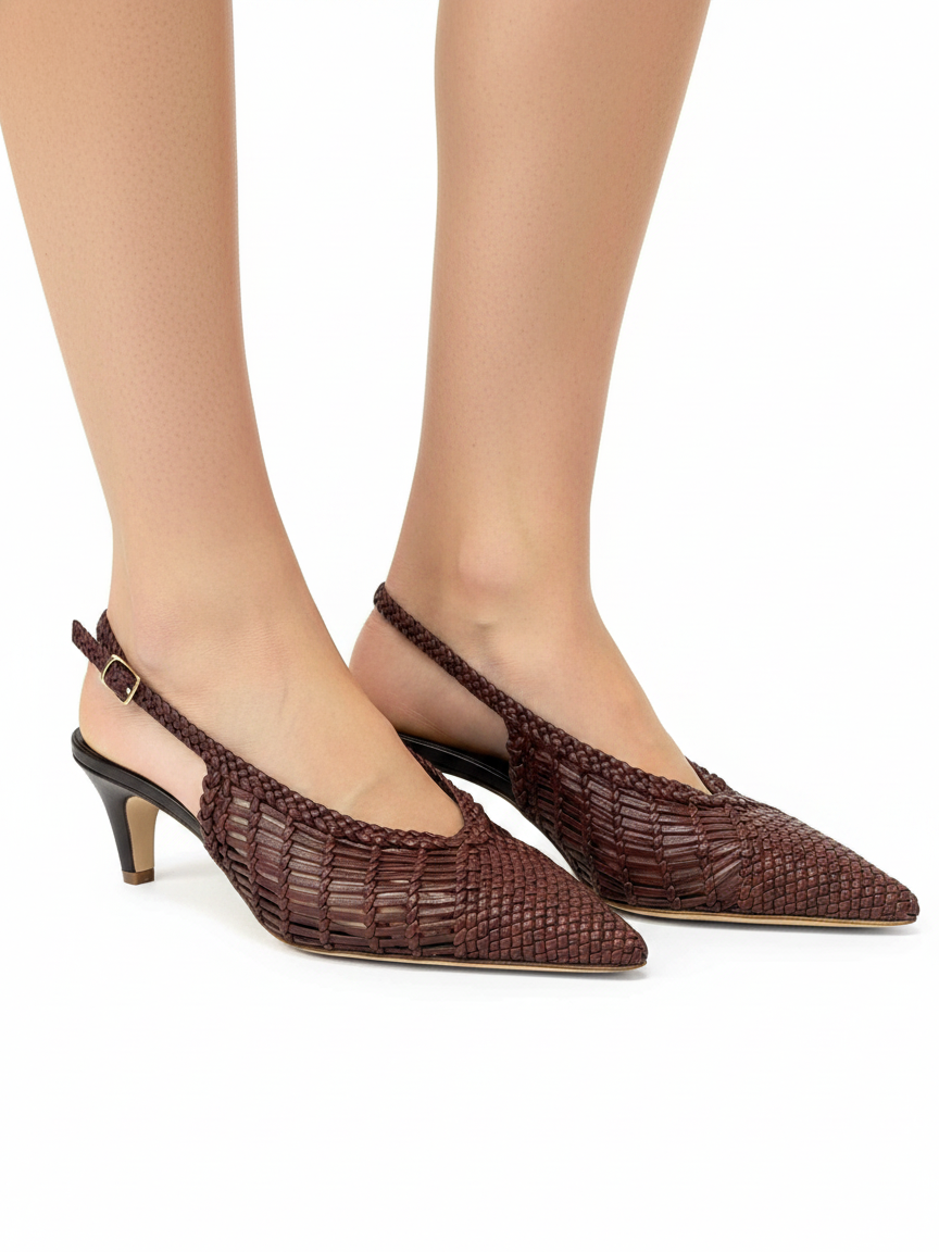 Décolleté slingback in pelle intrecciata CH2716
