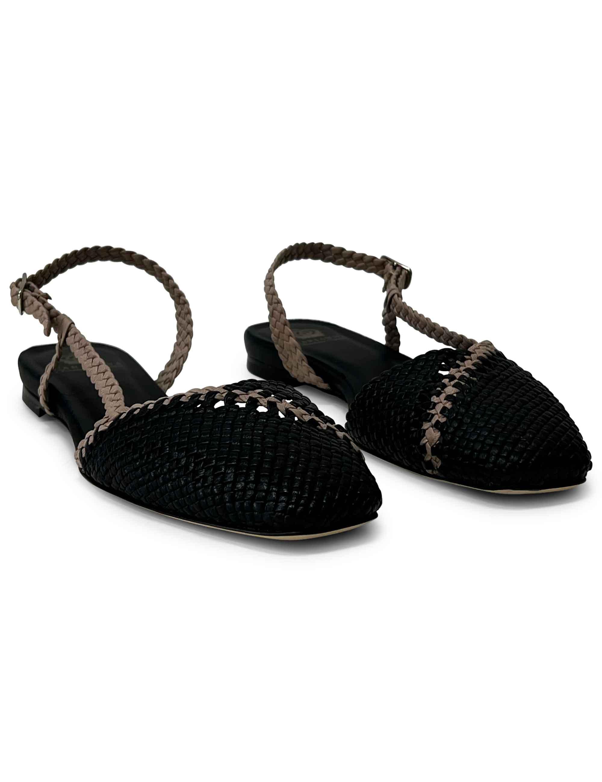 Ballerina slingback in pelle intrecciata Black & Grey CH2650