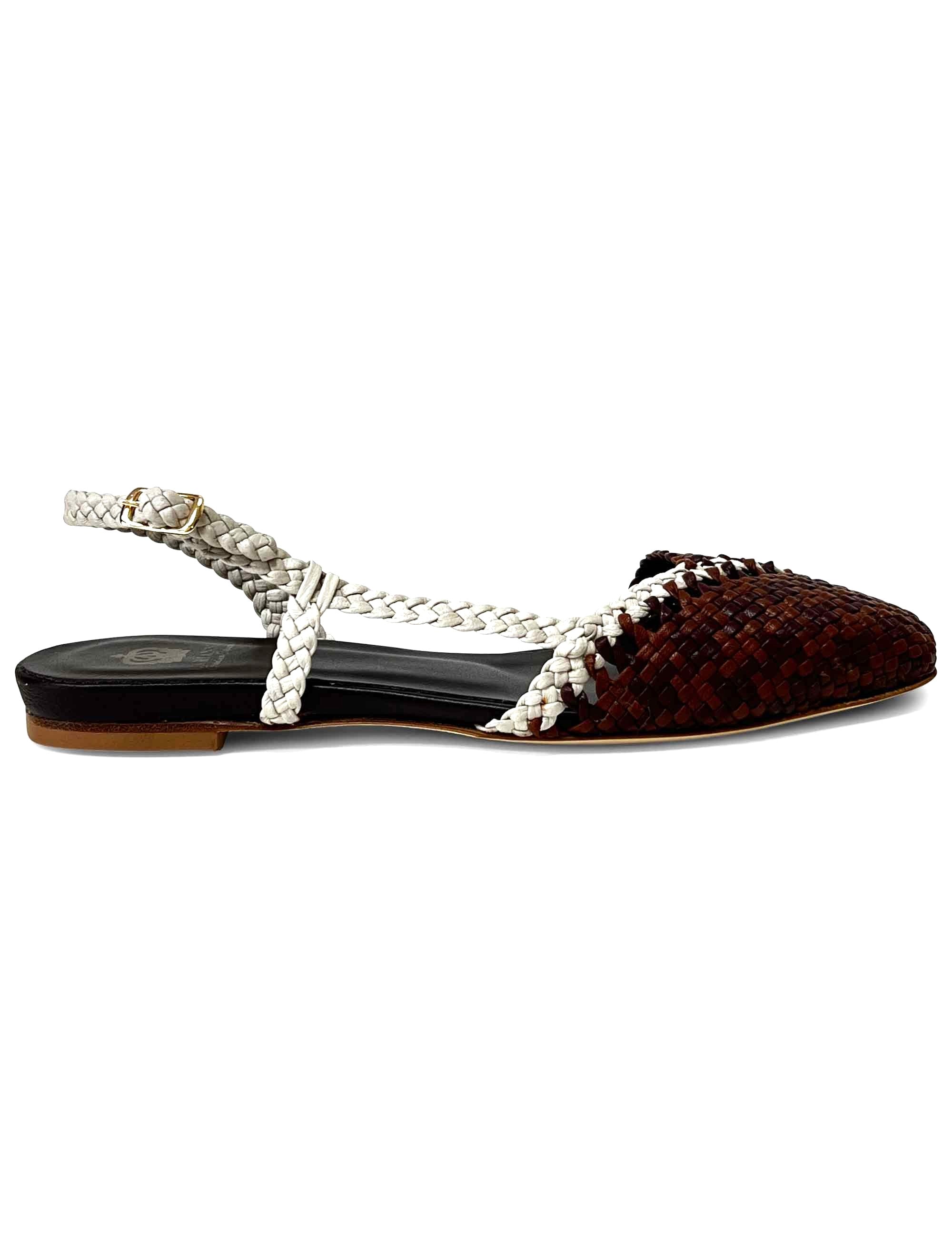 Ballerina slingback in pelle intrecciata Black & Grey CH2650