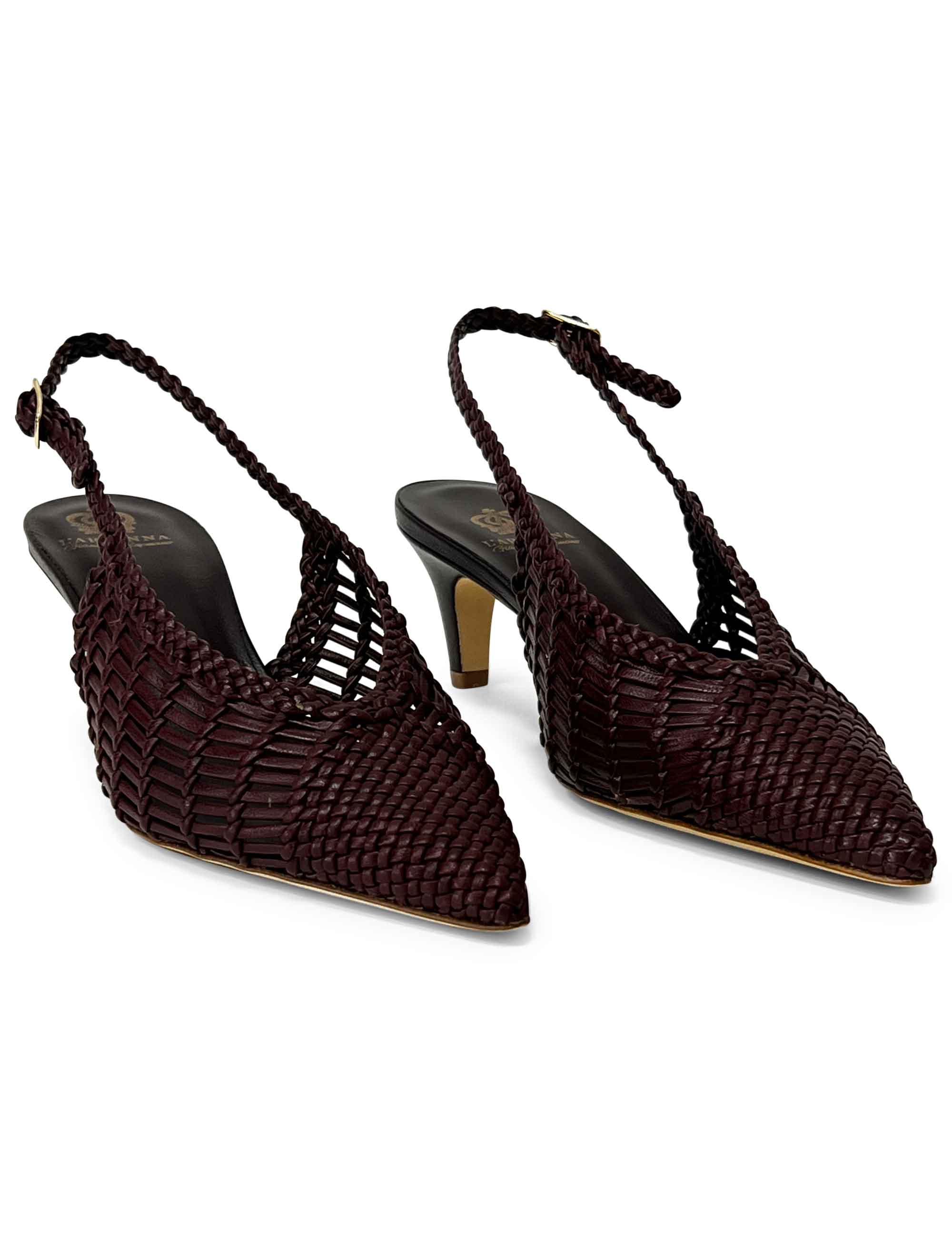 Décolleté slingback in pelle intrecciata CH2716