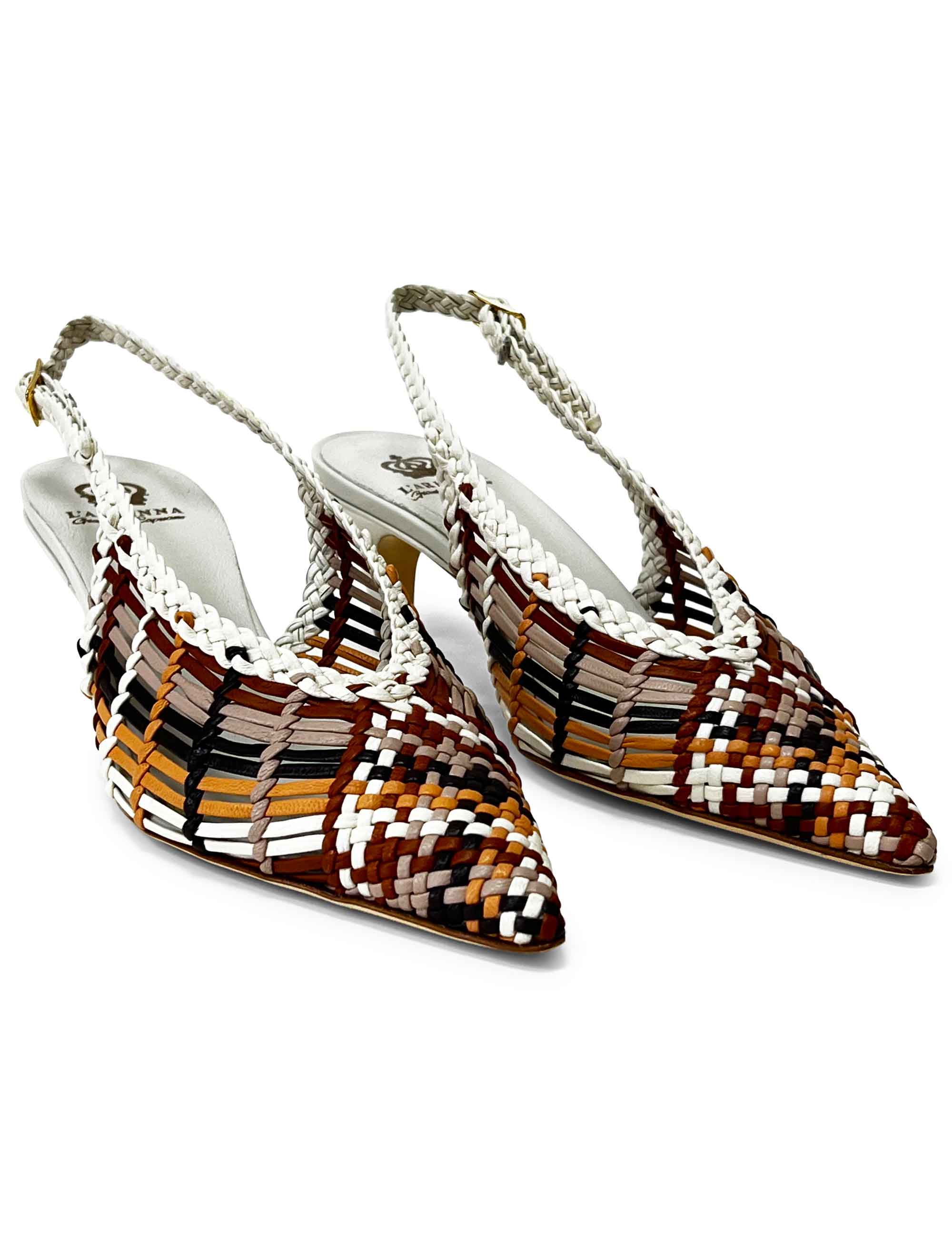 Décolleté slingback in pelle intrecciata CH2716